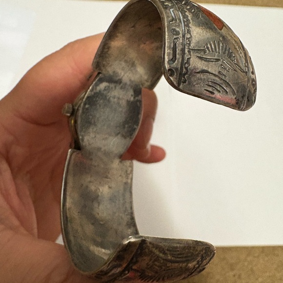 Vintage Navajo Silver and Turquoise Cuff Bracelet - Picture 4 of 5